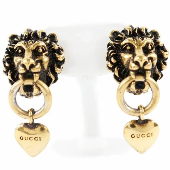 Gucci lion head heart earrings gold plated - Picture 1 of 9